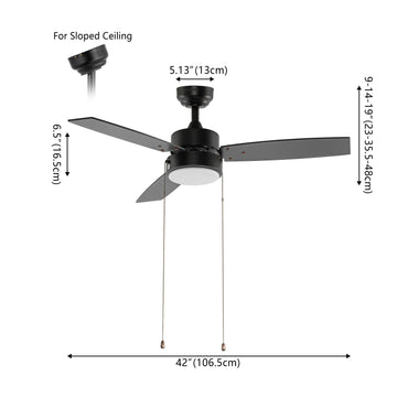 Blair 42" 1-Light Modern Minimalist 3-Speed Iron Height Adjustable Integrated LED Ceiling Fan with Pull Chains - JONATHAN Y